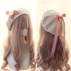 Kawaii Hat, French Beret, Cosplay Hair, Kawaii Hairstyles, Hair Accessories Collection, Pink Hat, Beret Hat, Hair Reference