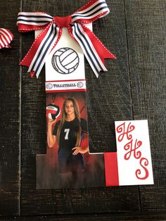 an image of a volleyball card with a bow on it