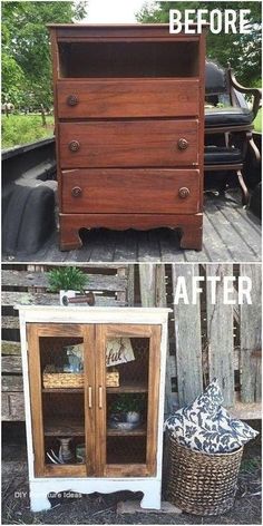 before and after photos of an old dresser