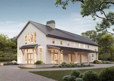 this is an artist's rendering of a house in the country style with large windows