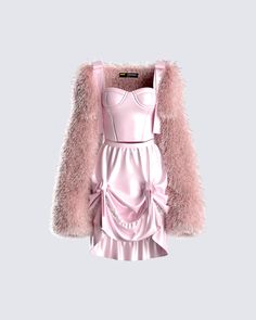 Make them bow down as soon as you arrive 😌 Serve a little modern royalty in this pink, satin fabric corset top, high low skirt, and cropped vegan fur shrug set 🎀 Modern Royalty Outfit, Fuzzy Skirt, Pink Satin Fabric, Modern Royalty, White Corset Dress, Fur Shrug, Future Of Fashion, Classy Prom Dresses, Welcome To The Future