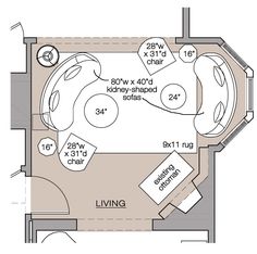 a floor plan for a living room with furniture