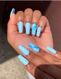 Marble Acrylic Nails, Acrylic Nail Designs Coffin, Pastel Nails Designs, Milky Nails, Blue Acrylic Nails, Simple Acrylic Nails, Glow Nails, Fall Acrylic Nails, Coffin Shape Nails