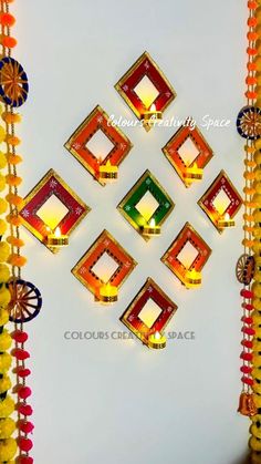 Happy Diwali Wall Decoration, Diwali Decorations Best Out Of Waste, Diwali Decor With Cardboard, Cardboard Diwali Craft, Deepavali Diya Craft For Kids, Diya Decoration Ideas For School, Wall Diya Holders, Diwali Decoration Background, Diwali Lalten Diy