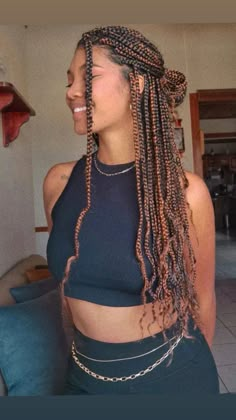 Medium Box Braids Ombre, Box Braid Hair Color Ideas, Box Braid Inspo Color, Autumn Box Braids, Black Woman Braids Hairstyles, Box Braids Black And Brown, Braid Hair Extensions Styles, Maple Brown Braids, Ways To Tie Braids