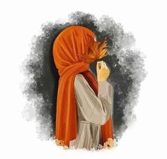 a painting of a woman with an orange shawl on her head holding a candle