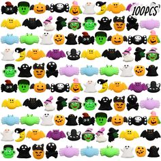 many different types of halloween candies are arranged in rows