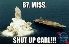 an image of a boat and a ship in the water with caption that reads, b7 miss shut up carl