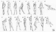 an image of a woman doing different poses and body shapes in the same drawing style