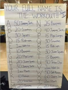 a sign that says your full name it's the workout for 50 minutes or less