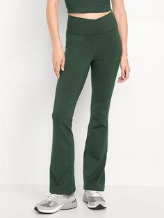 wrap-front waist go-dry wicks moisture breathable extra high waist is 1" higher than standard high rise sits above belly button fitted thigh boot-cut leg 31" regular inseam 29" petite inseam 34" tall inseam models are approx.  5'9" and wear sizes s (4), l (12), and xl (18)machine wash according to the care instruction label  . Best Holiday gift for Women , perfect Leggings for Christmas! Green Elastane Yoga Pants, Green 4-way Stretch Sportswear Yoga Pants, Solid Color Yoga Pants With Comfort Waistband, Fitted Yoga Pants With 5-inch Inseam, Green 4-way Stretch Yoga Tights, Green Full Length Sportswear Bottoms, High Stretch Green Bottoms For Loungewear, Versatile Stretch Green Yoga Pants, Versatile Green Stretch Yoga Pants