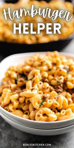 a white bowl filled with hamburger helper pasta