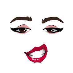 a woman's face with red lips and eyebrows