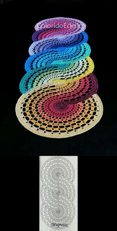 several circular doilys are arranged in different colors