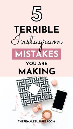 the text reads, 5 terrible instagrams you're making in pink and black