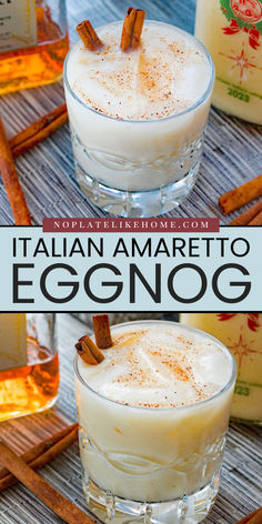 Make this tasty and easy Italian Amaretto Eggnog for the perfect holiday drink recipe! Spread the holiday cheer with the best amaretto eggnog ever! It's gluten-free, too! Pitcher instructions are included in this recipe. Amaretto Eggnog Recipe, Amaretto Syrup Recipe, Eggnog Liqueur Recipes, Egg Nog With Rum, White Russian Eggnog Recipe, Boozy Egg Nog Drinks, Amaretto Eggnog Cocktail, Eggnog Bar Party, Amaretto Punch Recipes