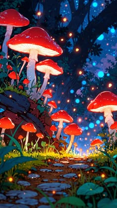 A whimsical animation of glowing magical mushrooms surrounded by an enchanting forest, emitting soft, radiant light and sparkles. Mushroom Fantasy Art, Mushrooms Aesthetic, Glowing Forest, Fantasy Animation, Red Mushrooms, Mushroom Wallpaper, Environment Props, Magic Mushroom, High Maintenance