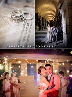 a couple posing for pictures in front of their wedding party with sparklers on the ground