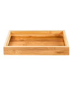 an empty wooden tray on a white background