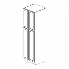 a line drawing of a tall cabinet with three doors and two shelves on each side