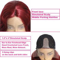 Middle Part Wig, Curly Lace Front Wigs, Red Wigs, Short Wavy, Middle Part, Wigs For Women