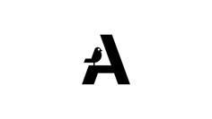 a bird sitting on top of a black letter with the letter a in it's center