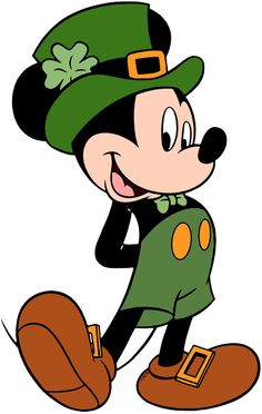 mickey mouse in a lepreite hat and green pants