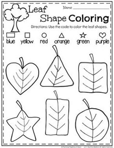 leaf shape coloring worksheet for kids to learn shapes and colors in the fall