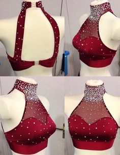 four pictures of a woman's bra with beading on the top and bottom