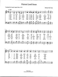 sheet music with the words,'fairest lord jesus '