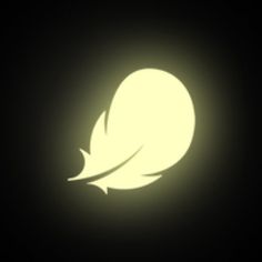 a white feather floating in the dark with its light shining on it's side