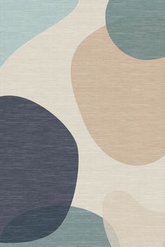 an abstract rug with blue, beige and grey circles on it's surface in the shape of oval shapes