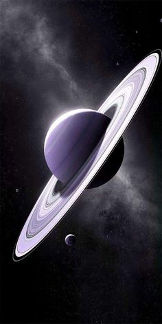 an artist's rendering of saturn and its two satellites in the sky with clouds