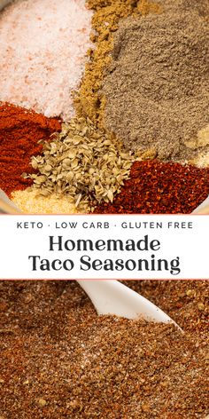 the ingredients for homemade taco seasoning are in a bowl and on top of each other