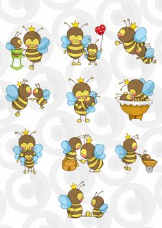 cartoon bees with different poses and expressions