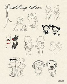 an image of some cute little animals on a white paper with the words matching tattoos