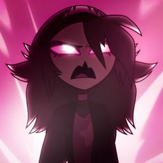 a cartoon character with an evil look on her face and eyes, standing in front of a pink background