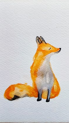 a watercolor painting of a red fox