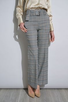 Meet the pant of the season! Our wide leg Plaid Pant features a high-rise silhouette & pockets. Designed with a chic metal buckle, this pant will quickly become a staple in your wardrobe. High Rise, Wide Leg Plaid Pant with Removable Belt 66% Polyester, 32% Viscose, 2% Elastane Runs true to Size Model is 5'9" and wearing size 4 Measurements: 13"L Front Rise; 32"L Inseam (approx. length for a size 6) Dry Clean Only Imported Style #: ETR34153 Plaid Pant, Belted Pants, Elie Tahari, Plaid Pants, Pair Of Pants, Work Fashion, Global Fashion, Fashion Brand, Casual Pants