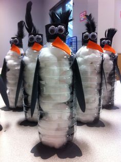 the penguins are made out of plastic bottles