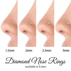 three different types of nose rings with diamonds on each side and the same size as shown in