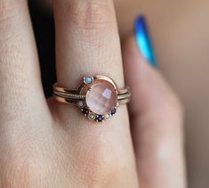 Rose Gold Ring With Opal Curved Gold Ring Rose Gold Wedding | Etsy Nesting Wedding Band, Opal And Sapphire Ring, Gemstone Stacking Ring, Mom Ring, Sapphire Rings, Ring Opal, Gold Ring Stack, Halo Diamond Ring, Blue Sapphire Rings