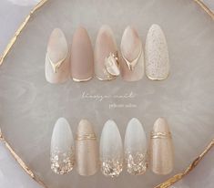 Gold Nail Art Designs Classy, Nail Bling Designs, Nail Art For Wedding, Wedding Nails For Bride Acrylic, Wedding Nail Art, Nail Bling, Japanese Nail Design, Bridal Nails Designs, Fancy Nail Art