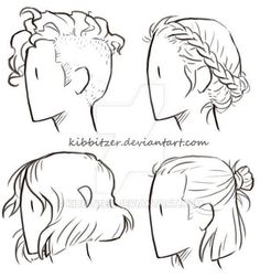 four different styles of hair with braids on each side and in the middle, there is