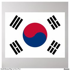 the flag of south korea is shown on a white card with black and red stripes