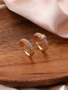 2pcs   Cubic Zirconia Decor Ring Yellow Gold Glamorous   Copper     Women Fashion Jewelry, size features are:Bust: ,Length: ,Sleeve Length: Latest Gold Ring Designs, خواتم خطوبة, Couple Ring Design, Wedding Jewelry Sets Bridal Jewellery, Unique Gold Jewelry Designs, Delicate Gold Jewelry, Unique Gold Jewelry, Gold Jewelry Designs, Rings Couple