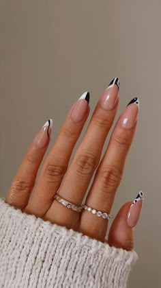 Black And White Nail, Black And White Nail Designs, Almond Shape Nails, Almond Nails Designs, Colorful Nail Designs, Fall Nail Colors, Oval Nails