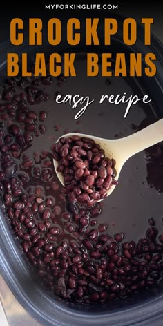 crockpot black beans recipe in a pot with spoon