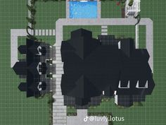 an aerial view of a house with a swimming pool