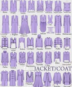 the different types of jackets and coats are shown in this chart, which shows how to wear them